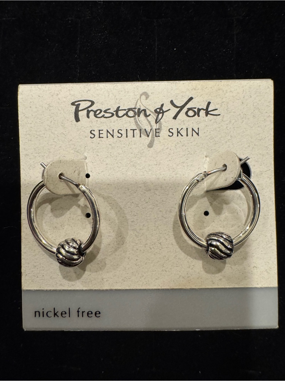 Preston & York Silver Tone Hoop Earrings Sensitive Skin Nickel Free Beaded
